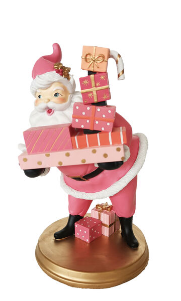 December Diamonds Pink Christmas 14" Pink Retro Santa With Gifts