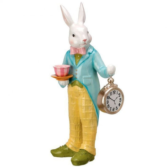 Regency International Resin Bunny with Pocket Watch and Cup 18.75"