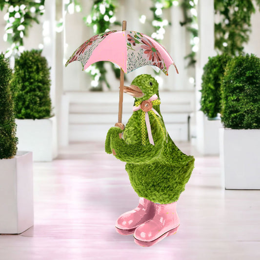 December Diamonds Green Garden Duck With Boots & Umbrella Figurine, Multicolor