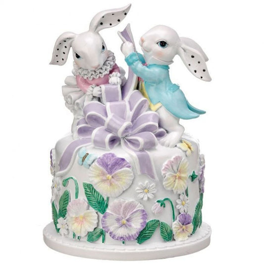 Regency International Resin Bunnies on Floral Cake 7.25"