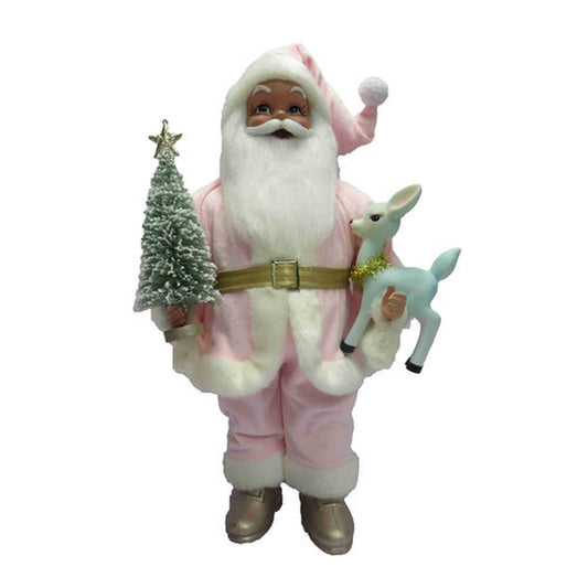 December Diamonds Snow Cream Shoppe 18" Pink Santa With Blue Deer