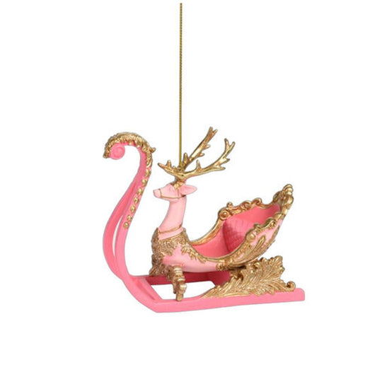 December Diamonds Pink Christmas Pink Deer Sleigh Ornament