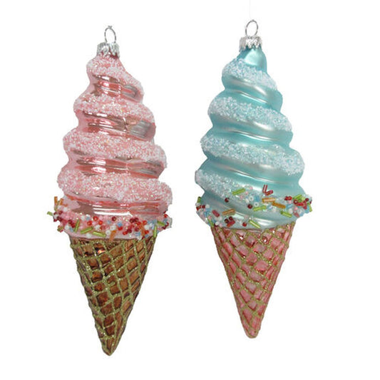 North Pole Sweet Shoppe Set Of 2 Assortment Pink/Blue Ice Cream Cone Ornaments