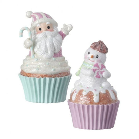 Regency International 5.5"Resin Candy Santa/Snowman Cupcake, Set Of 2 Assortment.