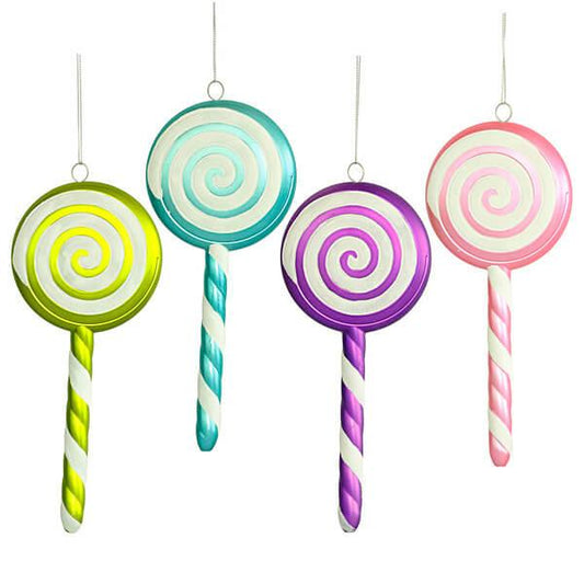 Assorted Lollipop Ornaments with White Swirl - 8 Inch: 4-Piece Box