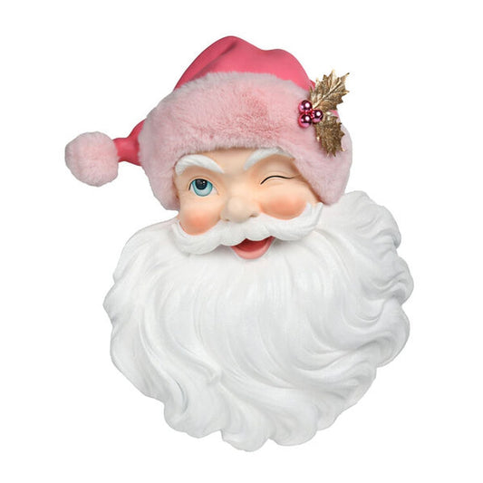 December Diamonds Pink Christmas Santa Head With Pink Fur Hat Wall Decor