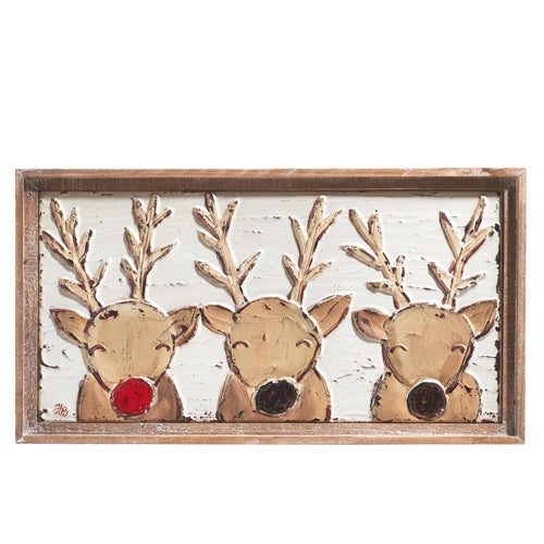 2023 Heartfelt Holiday 24.25" Reindeer Friends Embossed Metal Framed Wall Art