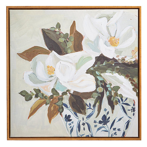 2023 Manor House 21.5" White Florals In Chinoiserie Vase Framed Canvas Wall Art.